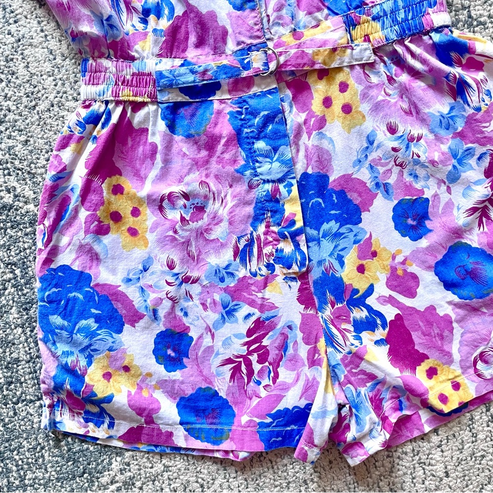 Vintage 80s Chandni 100% Cotton Romper Floral Print Cottage Core Rockabilly - Picture 6 of 9